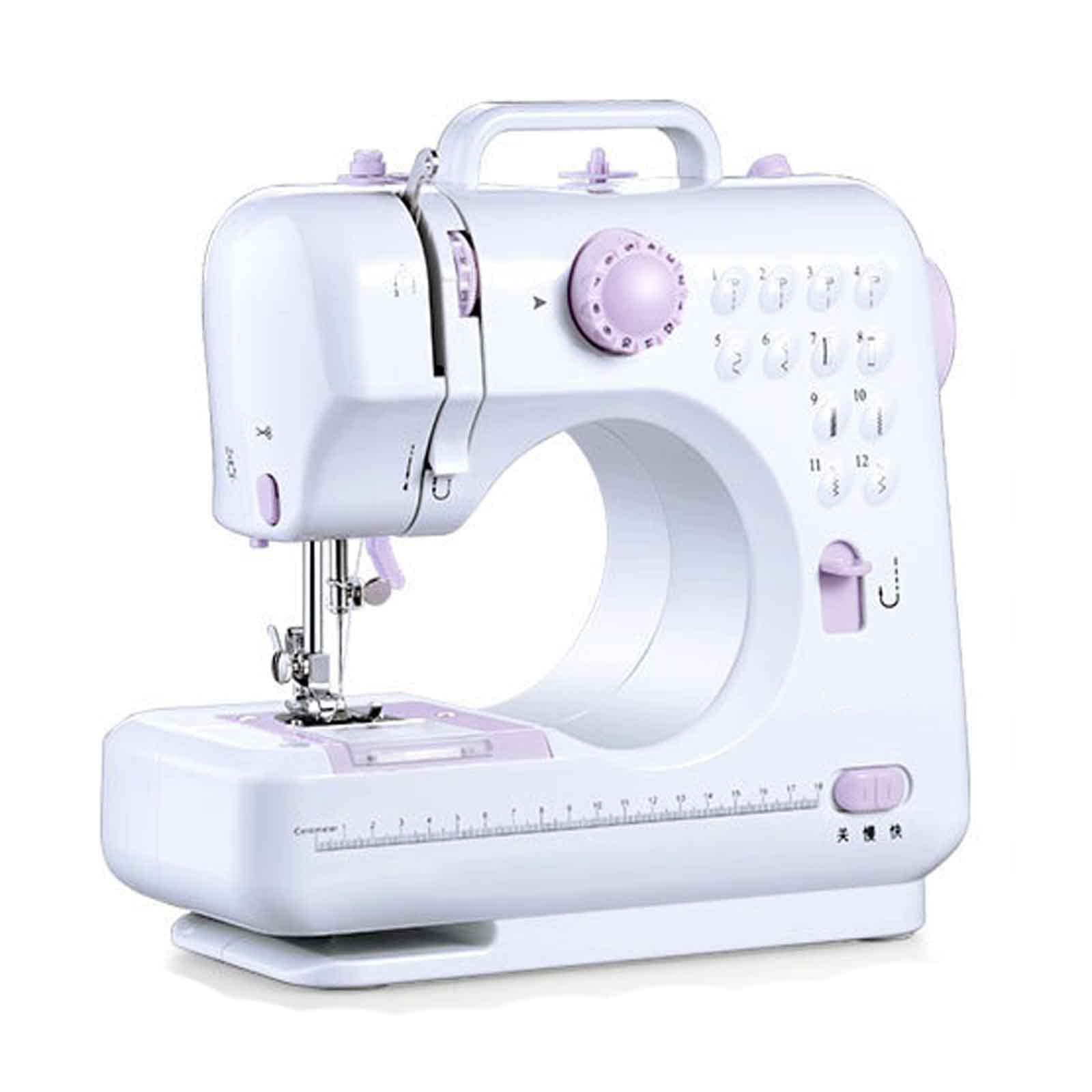 Mini Sewing Machine, household portable sewing machine, 12 kinds of stitches, seaming function, lighting lamp, free extension table, white