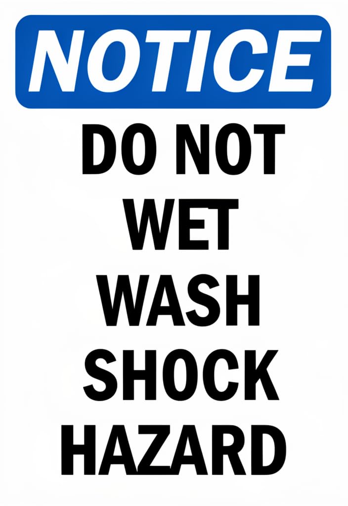 peiyeety NOTICE DoWet Wash Shock Hazard Tin Sign 12x8 Inch, Blue & White Safety Warning Metal Plaque, High-Visibility Wall Decor for Laundry Room, Utility Area, Workshop, Garage