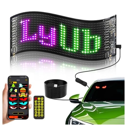 MIMIRGB Car LED Sign DIY Programmable Scrolling LED Display 7"x3" USB 5V Matrix Panel, Bluetooth App Control, Custom Text & Animation Light Signs for Store Car Hotel Event Festival
