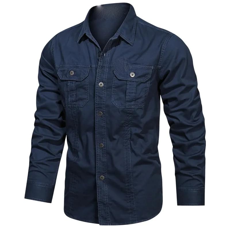 Camisa de manga larga de algodón con bolsillos estilo militar 3