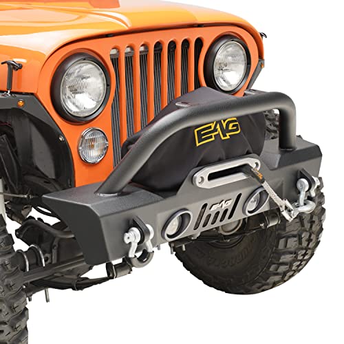 EAG Stubby Front Bumper with LED Lights and Multiple ABS Light Surrounds Fit for 76-86 Wrangler CJ