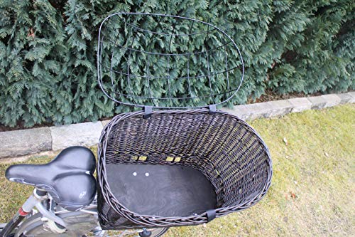 Hundefahrradkorb für Gepäckträger aus Weide mit Metallgitter und Kissen Schwarz XL oder XXL Gepäckträgerkorb Weidenkorb Hundekorb Tierkorb (XXL ohne Kissen)
