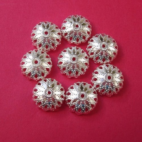BeadsTreasure 100pcs -Silver Plated Bead Caps 12mm Jewelry Making Supply.