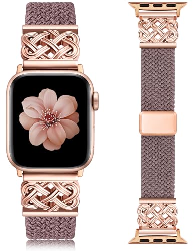 Image of TOYOUTHS Braided Magnetic Band Compatible with Apple Watch Bands 38 /40 /41 /42 /44 /45 /46 /49mm Women Men, Dressy Celtic Metal Stretchy Elastic Strap for iWatch Series 11 10 9 8 7 6 5 4 SE /Ultra 3 2 1