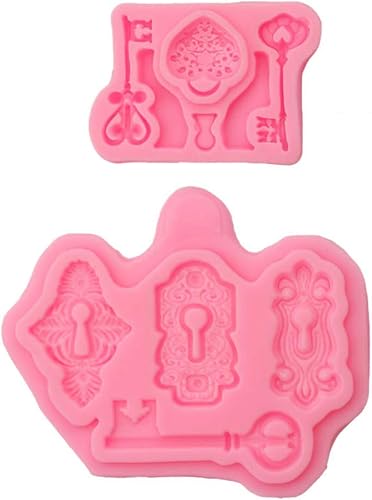 Juego de moldes vintage de 2 piezas para fondant para tartas, moldes de resina epoxi con cerradura de llave, moldes de decoración de tartas, molde