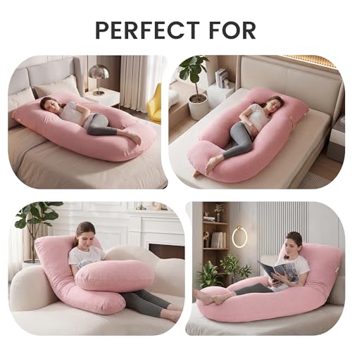 Image of Jcickt Pregnancy Pillow for Sleeping,59 inch Maternity Pillow with Removable Washable Cover,J-Shaped Cooling Full Body Pregnant Pillow -Support for Backs,Legs, Belly, HIPS, Improve Sleep-Pink