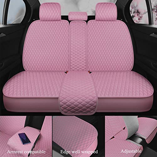 Pink Seat Covers Full Set Leather Auto Seat Covers 9PCS Front & Rear