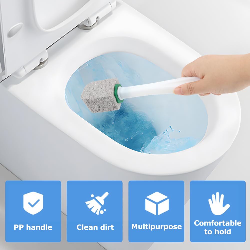 CALIDAKA 10 piezas de piedra pómez de inodoro con mango largo limpiador de inodoros, varita, repuesto de varita pómez, bloque de piedra pómez, herramienta de limpieza profunda para piscina, baño,