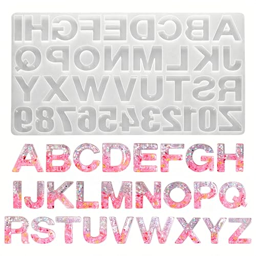 Silicone Letter Molds for Resin Casting - Alphabet Number Jewelry Making Premium Flexible Reusable DIY Craft Molds for Beginners Teenager Adults Epoxy Mold for Keychains Charms DIY Gifts (A-Z 0-9)