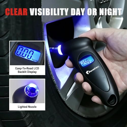 Image of Digital Tire Pressure Gauge,Accurate Cars Air Gauge 150 PSI,2 Pack | 0-150PSI Calibrated,Accurate in 0.1 Increments,4 Measurement Units,Backlight LCD&Nozzle Light,for Everyday Vehicles
