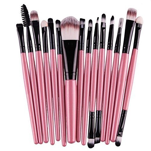 Sankuwen 15PCs Makeup Brush Set Tools Toiletry Kit (Pink-Black)