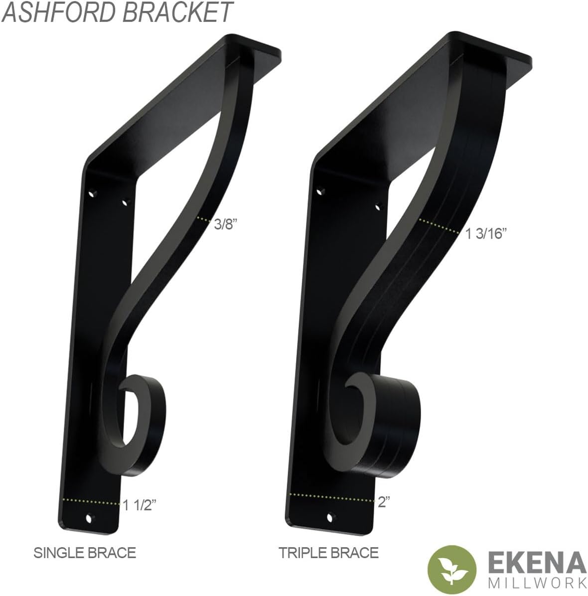 Ekena Millwork BKTM01X05X08SAS 1 1/2-Inch W x 5 1/2-Inch D x 8-Inch H Ashford Single, Wrought Iron Bracket