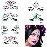 Mermaid Face Gems Glitter, 6 Packs Rhinestone Face Jewels Festival Rave, Self-adhesive Face Eyes Eyebrow Bindi Tears Body Rainbow Jewel Crystal Acrylic Diamond Temporary Tattoo Stickers