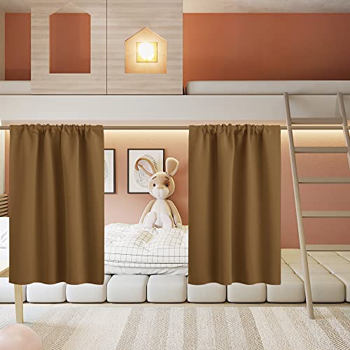 RYB HOME Small Window Curtains for Kitchen, Thermal Insulated Privacy Shades for Bedroom Basement Bathroom Door Half Window Tiers, Width 34 x Length 36 inch, 2 Panels, Gold Brown