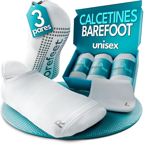 RestoreFeet Calcetines Barefoot Antideslizantes Mujer y Hombre – Pack de 3 Calcetines Transpirables de Algodón, Antisudor y Antirozaduras