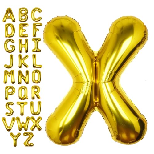 Image of 40 Inch Gold Letter X Balloon Big Foil Helium Letter Balloons A-Z | Giant Large Mylar Party Balloon for Birthday Party Decorations