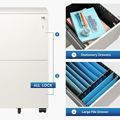 Image of DEVAISE Vertical File Cabinet with Lock, Mobile Filing Cabinet for Legal /Letter /A4 Files, Fully Assembled Except Wheels, White