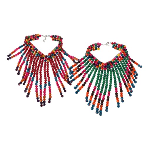 Collier africain pour femmes en perles de bois et foulard artisanal