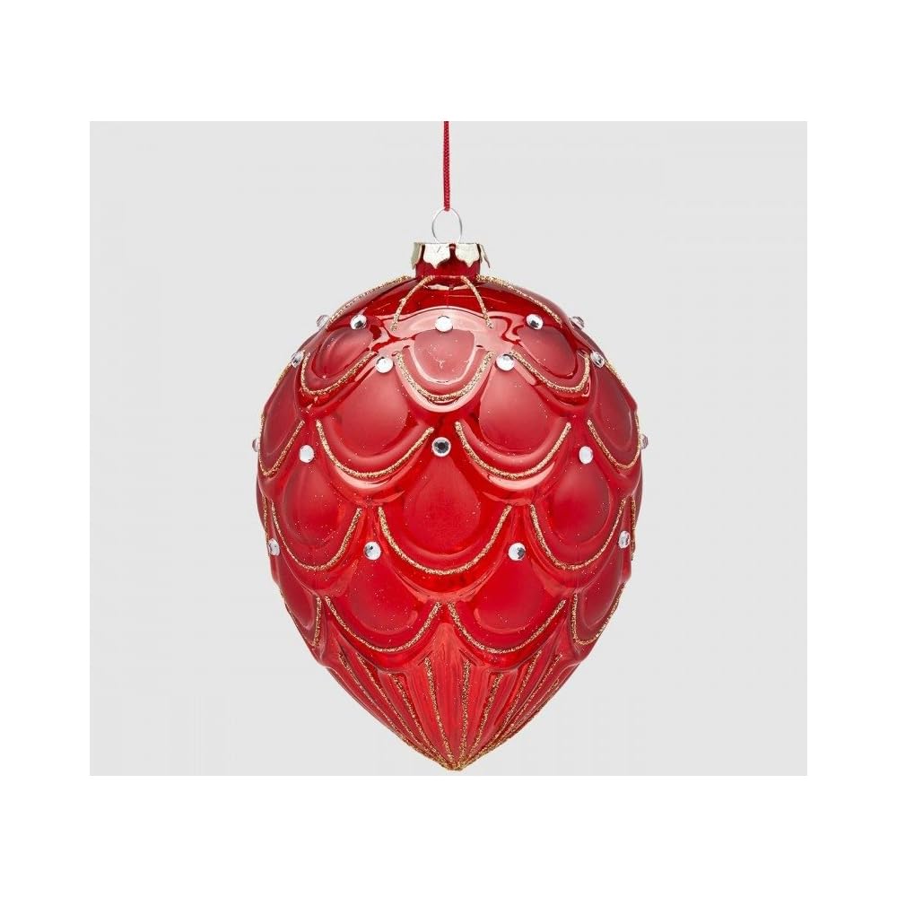 Boule ovale en verre rouge EDG avec strass doré pour sapin chic