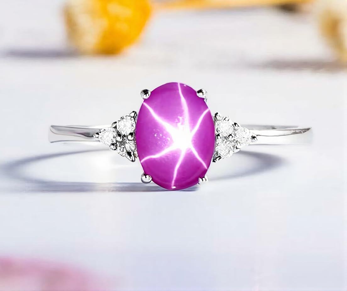 Vintage-Inspired Pink Star Sapphire Ring for Women 925 Sterling Silver Pink Gemstone Ring Handmade Jewelry for Valentine Gift