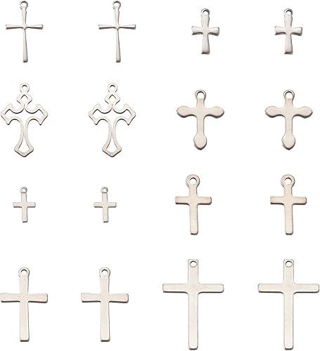 KISSITTY Dijes de cruz para hacer manualidades de joyería, Acero inoxidable, No es una piedra preciosa