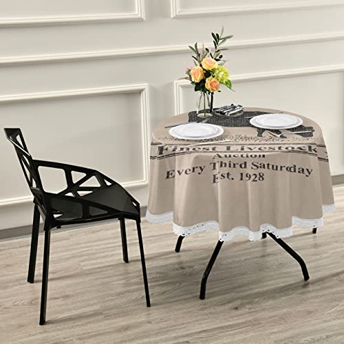 Vdsrup Rustic Feed Cow Round Tablecloth Farmhouse Sawyer Mills Tablecloths Circular Table Cloths Cover Washable Polyester Tabletop Runner For Kitchen Party Picnic Dining Decor 60Inch #TOP5