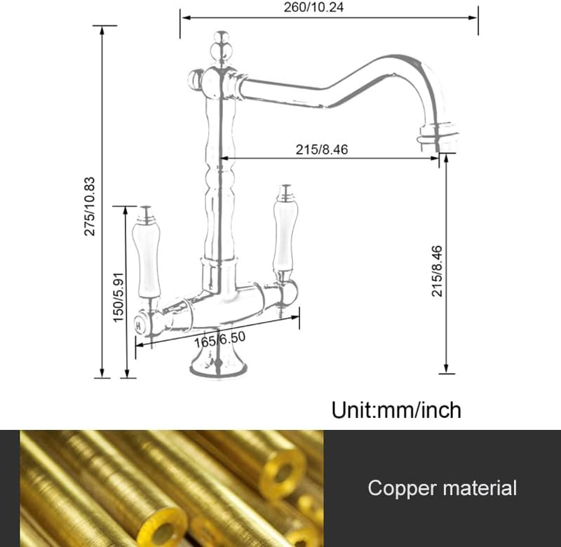 Kitchen Sink Faucet for Bar Farmhouse Commercial, Deck Mounted Dual Handle Hot Cold Water Mixer Kitchen Antique Bronze Finish Kitchen Crane, Single Hole Tap(Chrome)