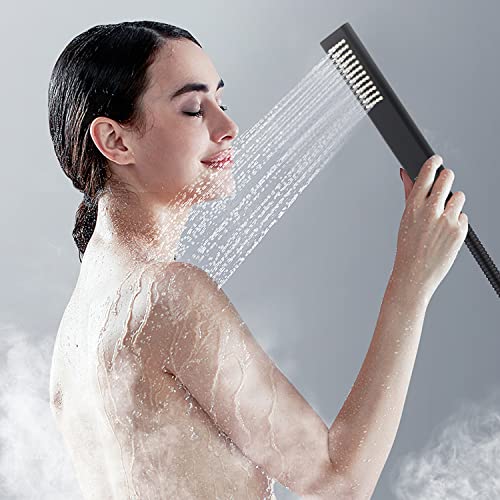 Backnets Solid Brass Handheld Shower Head Arc Design High Pressure Matte Black Hand Shower Wand With Adjustable Supply Elbow Wall Connector Shower Holder And 59″ Stainless Steel Hose Set #TOP5