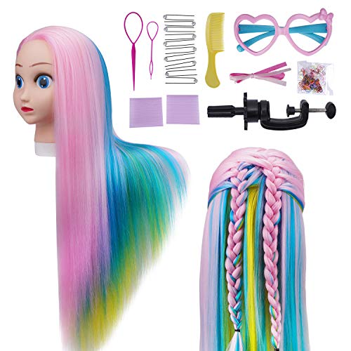 Training Head WELIFYA 26" 100% Synthetic Fiber Hairdresser Cosmetology Mannequin Head Long Hair Manikin Doll Styling Model for Training Practice with Table Clamp & DIY Hair Braid Set