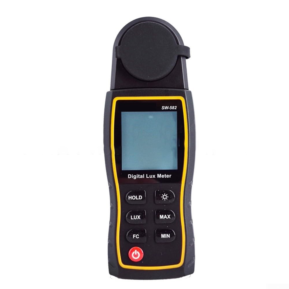 Luxómetro digital SW-582 con sensor giratorio de 360°, medidor de intensidad de iluminación de alta precisión para 0 – 199.900 lux, unidad dual (Lux/FC), retroiluminación LCD, resistente