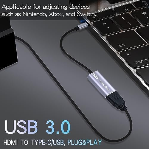 4K TypeC to HDMI Capture Card, Cam Link Video Capture Card HDMI to 1080P Type-C for Windows Mac OS System for Streaming Gaming Meeting with USB C Adapter to Adjust PS3 4, Switch, Xbox