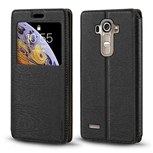 LG G4 Case - Funda para LG G4, piel de grano de madera con tarjetero y ventana, tapa magnética para LG G4