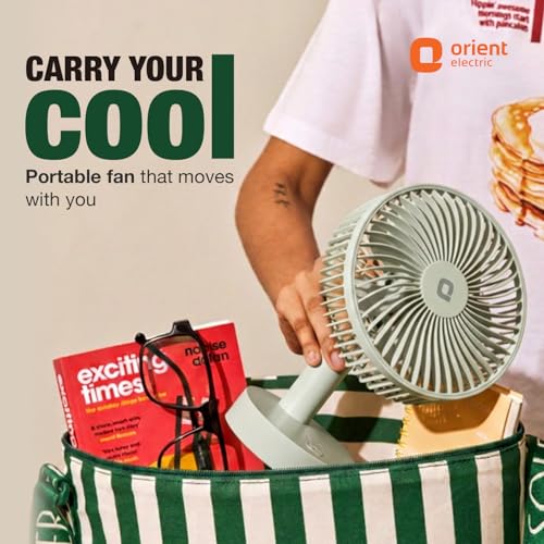 Image of Orient Electric Elfie Rechargeable Personal Fan | 90 Adjustable Airflow | 1800 mAh Battery | 4 Speed Modes | Quiet Operation | USB Type-C Charging | Compact Mini Fan | Matcha Green