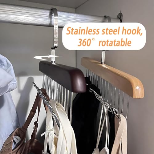 Image of VELVERI 2 Pcs Anti-Slip Multi-Hook Coat Rack | 360 Swivel Wooden Hanger with 8 Hooks | Multifunctional Space Saving Closet Organizer for Belts, Ties, Scarves, Socks, Clothes and Accessories