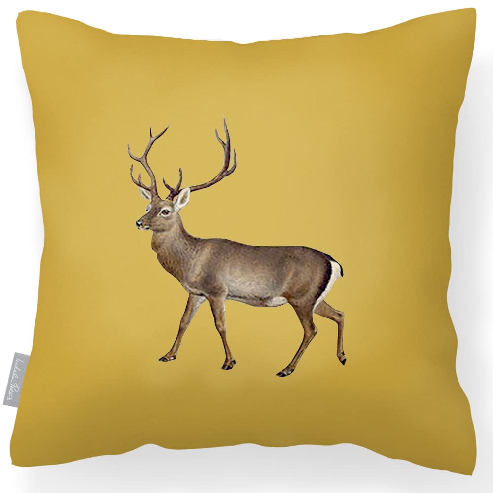 Izabela Peters Vintage Stag - Mustard Outdoor Cushions Waterproof, 43 Cm, Filled Outdoor Cushion, Stag - Mustard, Garden Furniture Cushions, Outdoor Seat Cushions, Garden Chair Cushions