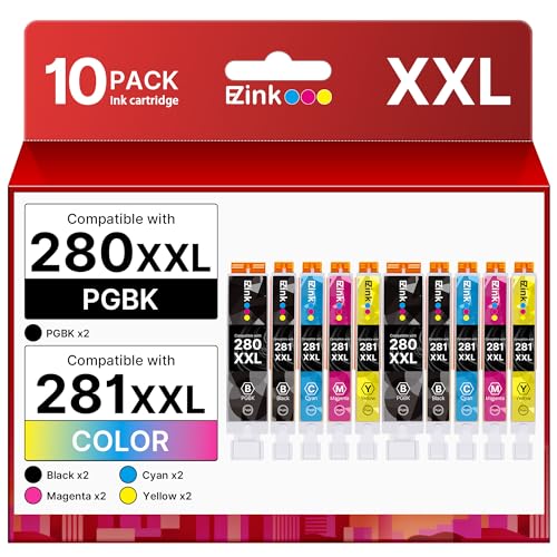 10 Pack 280 281 XXL Ink Cartridges Replacement for Canon 280 281 Ink cartridges PGI280XXL CLI281XXL Compatible with PIXMA TR8620a TS9521C TR7520 TR8620 TR8520 TR8600 TR7520 TS702a TS9520 TS6