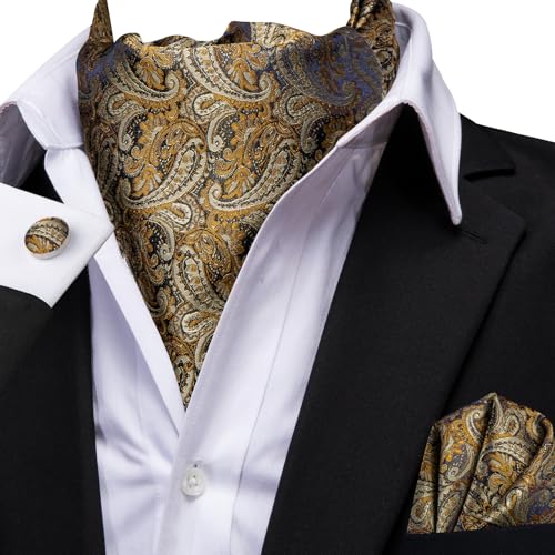 Image of Dubulle Paisley Floral Ascot for Men Self Tie Mens Cravat and Pocket Square Cufflinks Wedding