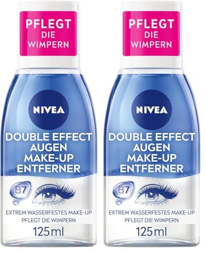 NIVEA Double Effect Augen Make-Up Entferner (125 ml), Make-Up Entferner für die sensible Augenpartie, Gesichtsreiniger entfernt extrem wasserfestes Make-Up (Packung mit 2)