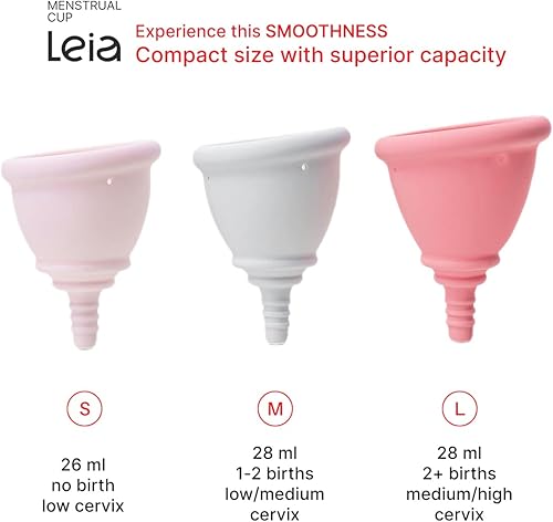 Miniatura 3 de Leia Copa menstrual suave con estuche de transporte de metal  Diseño OBGYN  Cuello bajo  Borde firme  Soporte muscular  Tazas para adolescentes