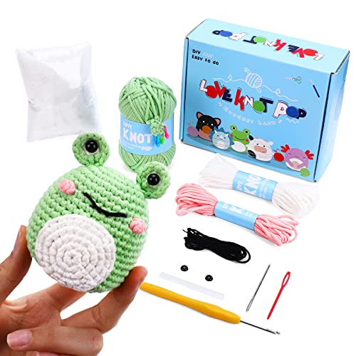 Loveknotpop Beginners Crochet Kit: Animal Crochet Kit For Complete Beginner, Adults And Kids, Cute Frog, Include Easy Knitting Soft Yarn, Step-By-Step Tutorial, Accessories, Birthday Easter Gift #TOP8