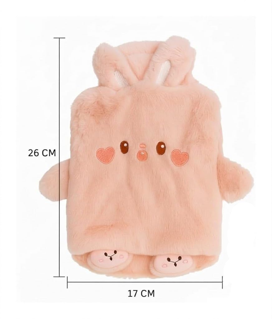 FYCAN Hot Water Bag With Leakproof lid Plush Cover Refillable Anti-leakage Pain Relief Bag For Periods Muscles Pain Hand Feet And Belly Warmer In Rabbit Design for Hot and Cold Therapy(1 litre)