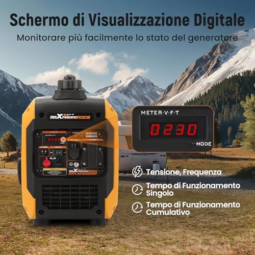 maXpeedingrods Inverter Power Generator 2000 W Petrol 4-Stroke with USB and 230 V Sockets, Digital Display, Compact and Lightweight for Camping, Outdoor Travel, Motorhome - 3