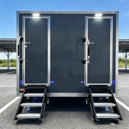 Mobile Bathroom Trailer with Temperature Control, Luxury Portable Restroom, ADA Compliant Toilet Unit with Shower and Ventilation for Outdoor Events, Sporting Venues, and RV Parks
