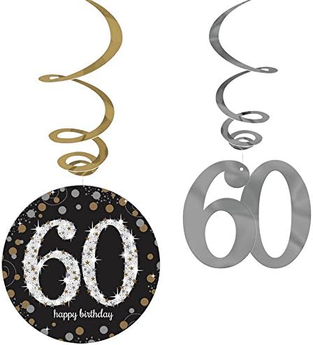 Amscan Sparkling Celebration 60 Foil Swirl Decorations Value Pack - (7" & 5") - Pack of 12 - Elegant Black, Silver & Gold Design for Milestone Events image 5
