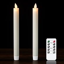 DRomance LED Flameless Taper Candles with 10-Key Remote and Timer Battery Operated Ivory Real Wax Flickering Dinner Wedding Christmas Holiday Decor Candles(2 Pack, 0.78" D x 9.5" H)