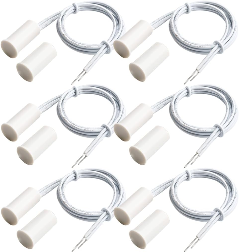 Gebildet 6pcs Recessed Wired Security Window Gate Contact Sensor Alarm Magnetic Reed Switch, Magnet Near - Connect Circuit, Magnet Away - Break Circuit,Magnetic Switch(Cylindrical,White)
