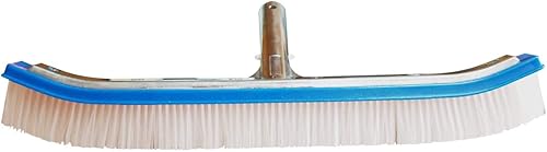 Miniatura 3 de Cepillo de piscina de 18 pulgadas (curvado) con parte trasera y mango de aluminio, cerdas de nailon, cuerpo de cepillo azul, cerdas transparentes