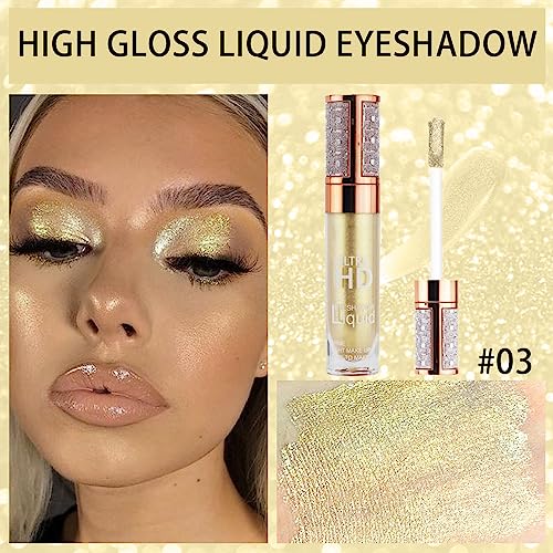 2 Pcs Liquid Glitter Eyeshadow Sticks.quick-Drying Yellow Wine Red Liquid Sparkling Shimmer Highlighter Eye Shadow Liner Makeup.waterproof Face Highlight Inner Corner Eye Looks 3+9 #TOP1