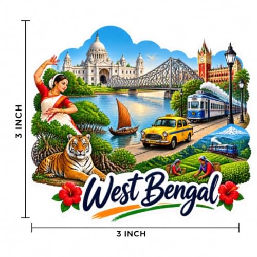 Image of Apna Gift west bangal Theme Souvenir Wooden Fridge Magnet for Refrigerator - Printed Fridge Magnet for Kitchen & Fridge Decor | Perfect Souvenir Gift | Fridge Decoration | Size 3x3 Inches | Pack of 1