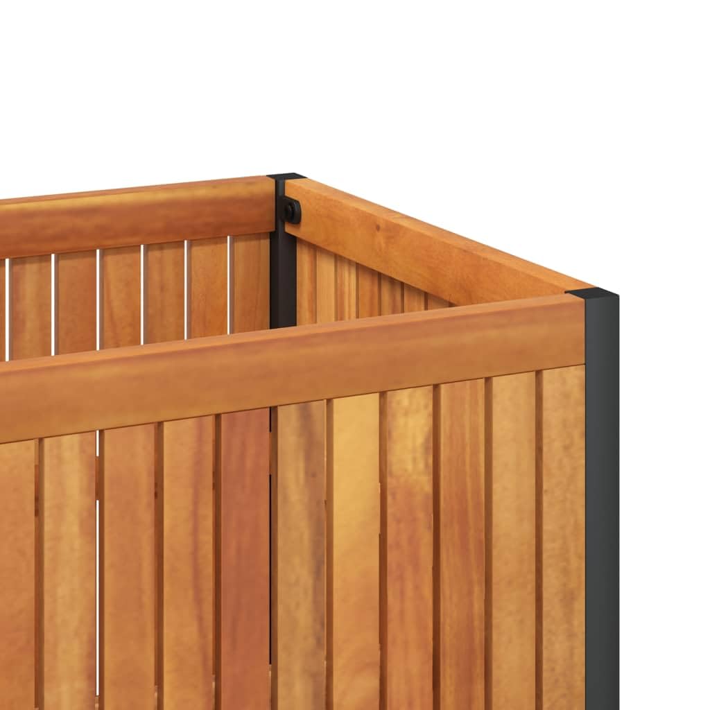 Sadzarka na kwiaty 110x30x27,5 cm lite drewno akacjowe stal | Stalowa rama malowana proszkowo, odporna na warunki atmosferyczne, konstrukcja z listwami wentylacyjnymi, idealna do wnętrz i